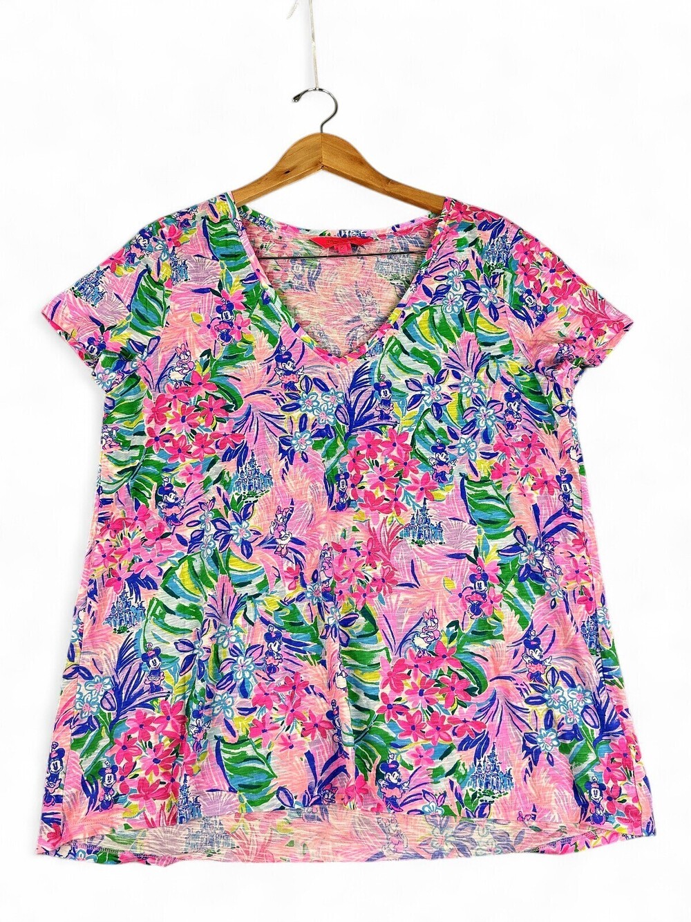 Lilly Pulitzer V-Neck Floral Tee XL Tropical Print